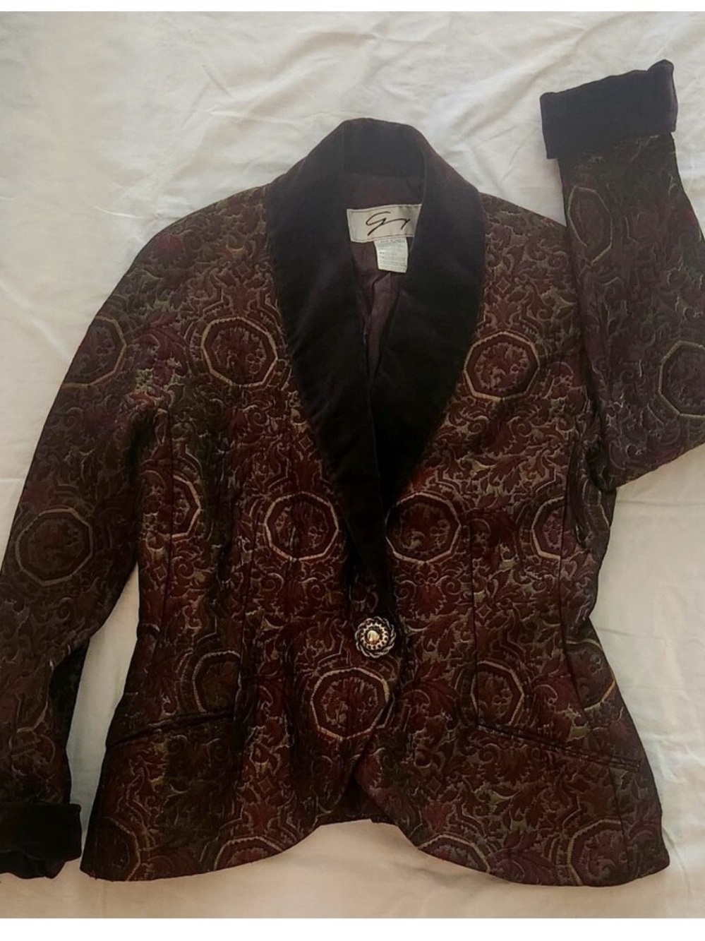 VTG Genny Jacquard Blazer Burgundy with Velvet Size 10